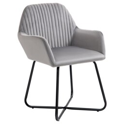 HOMCOM Modern Accent Chair, Velvet-Touch Fabric Upholstered Armchair with Metal Base for Living Room, Bedroom and Dinning Room, Grey