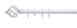 Lister Cartwright 28mm White Fixed Metal Curtain Pole Set Rings with Cage Finial Easy fit (120 cm)