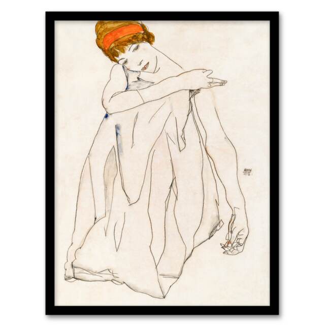 Egon Schiele Framed Wall Art Print Female Dancer Line Art Drawing Home Décor
