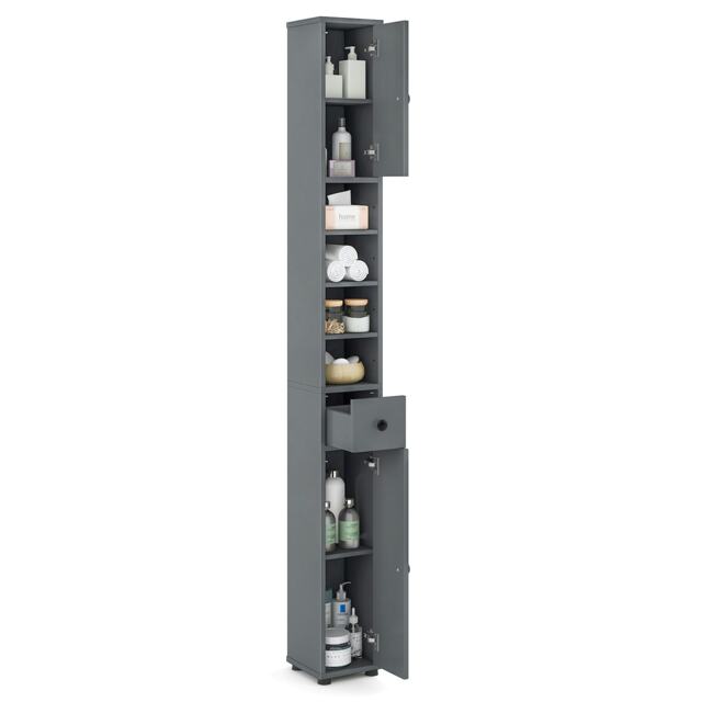 COSTWAY Slim Bathroom Cabinet Floor Storage Organizer Black Black 1