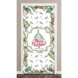 Christmas Robin And Berry Door Cover PVC Party Sign Decoration 66cm x 152cm