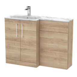 Balterley Bramshall Contemporary 2 Door Left-Hand Floor Standing Combination Unit with Stone Basin, Bleached Oak, 1100mm