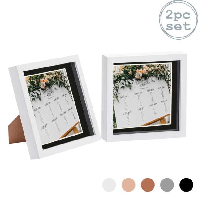 "Nicola Spring 8 x 8"" Photo Frames - White/Black Mount - 3D Picture Frame Box Portrait Display Case (22.5 x 22.5cm) Set of 2"