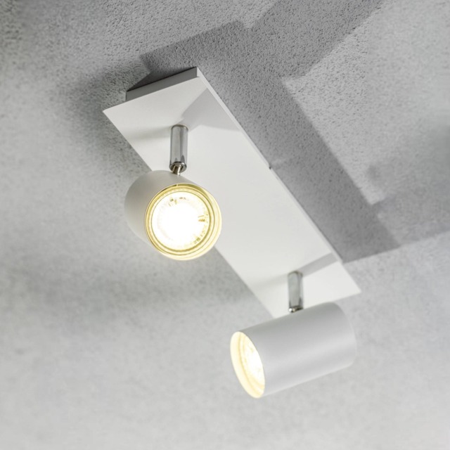 CGC Lighting VENETO White 2-Head GU10 Adjustable Ceiling and Wall Spotlight Bar White White height: 12 cm, width: 29 cm, cylinder width: 5.3 cm