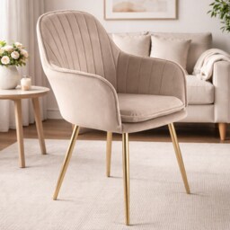 MUSE Chair Upholstered in Velvet Fabric with Gold Legs - Taupe Brown Taupe One Size