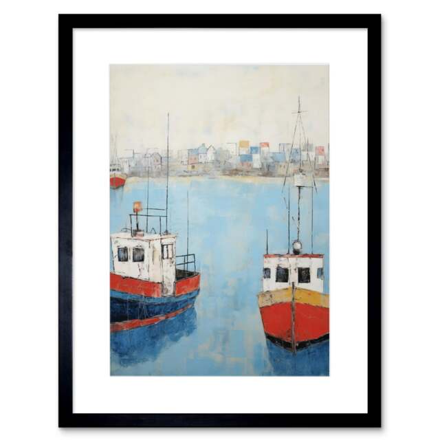 "Trailer Trawler Boats Harbour Bathroom 9x7"" Black Framed Wall Art Print"
