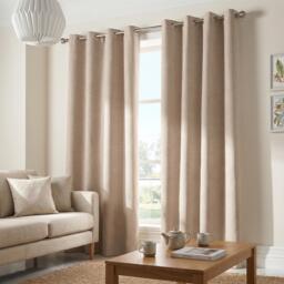 Velvet Chenille Eyelet Curtains Ready Made Pair - 142cm x 183cm - Taupe