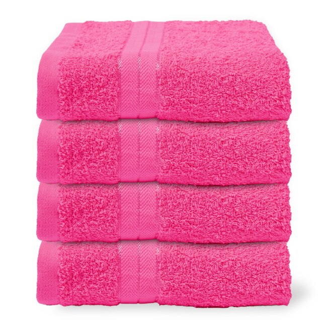 OHS 4 x Luxury 100% Cotton 500GSM Bathroom Hand Towel Pink Bright Pink Hand towel