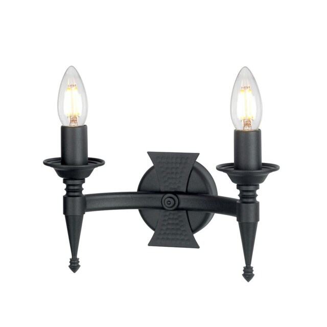 Saxon 2 Light Indoor Candle Wall Light Black, E14