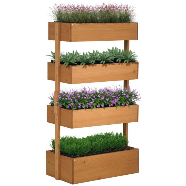 Outsunny Raised Garden Bed Wooden Plant Stand Orange