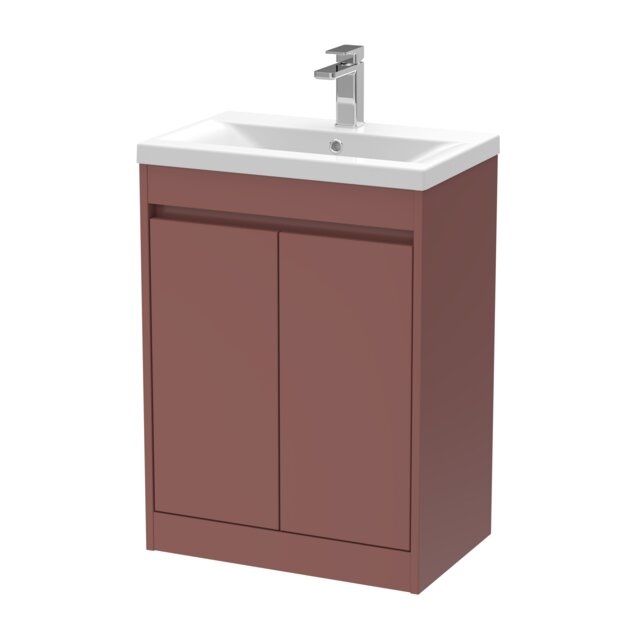 Balterley Chartley Contemporary Floor Standing 2 Door Vanity Basin Unit, Mid-Edge Basin, 600mm, Smoked Red