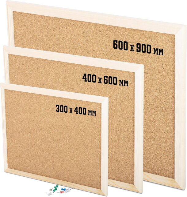 KAV- Notice Board cork board Bulletin Board Message Memo Pin Board for Home Office School (Cork Board, 900x600mm)
