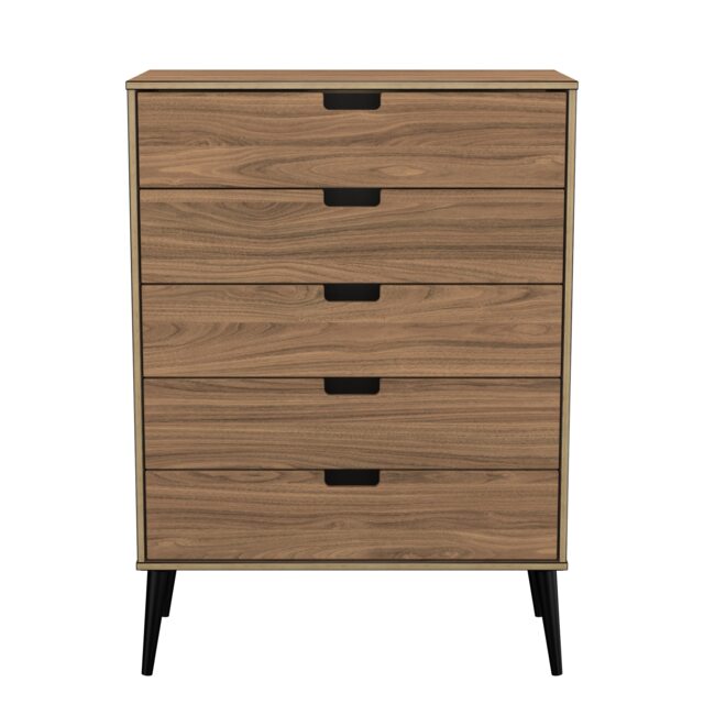 Taiwan 5 Drawer Chest of Drawers in Carini Walnut (Ready Assembled) Brown Carini Walnut