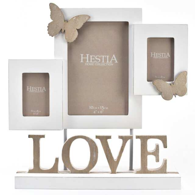 Hestia 3 Aperture Photo Frame - Love Butterfly HE1779 Multi One Size