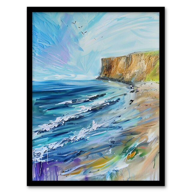 Hunt Cliff Saltburn Yorkshire Coast Waves Bathroom Black Framed Wall Art Print A4
