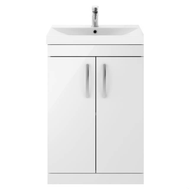 Balterley Millwich Contemporary 2 Door Floor Standing Vanity Unit with Thin Edge Basin, Gloss White, 600mm