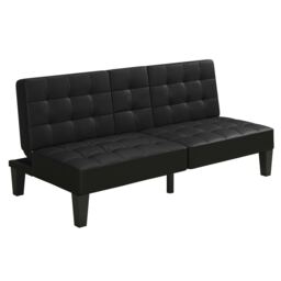 Adalynn Convertible Sofa Bed Faux Leather Black Black Black Three Seater