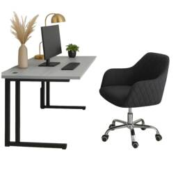 Home Office Furniture Set Grey Wooden Desk with Black Velvet Swivel Chair