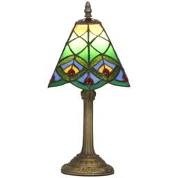 HOMCOM Handcrafted Stained Glass Bedside Lamp, Tiffany Style Table Lamp Green