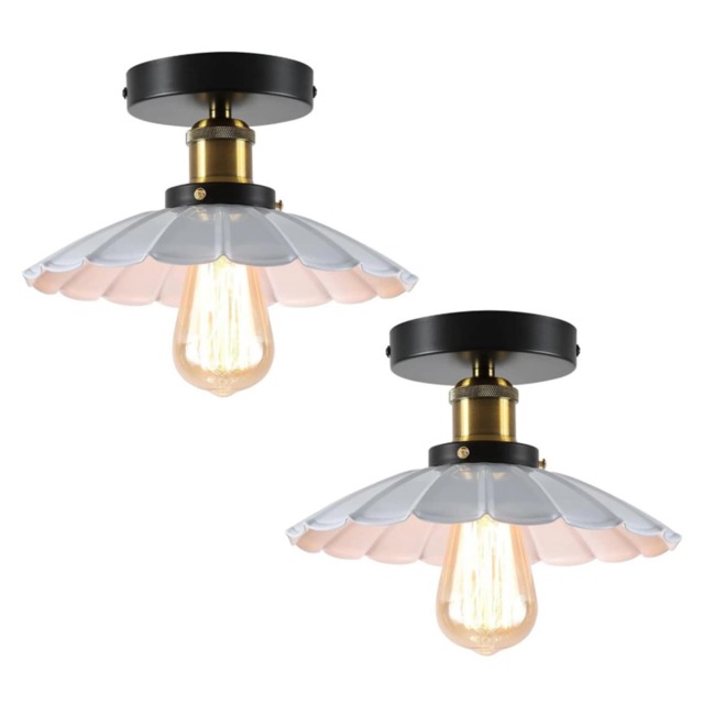 2Pack Ceiling Light Flush Mount E27 Lamp White Scalloped Shade Modern