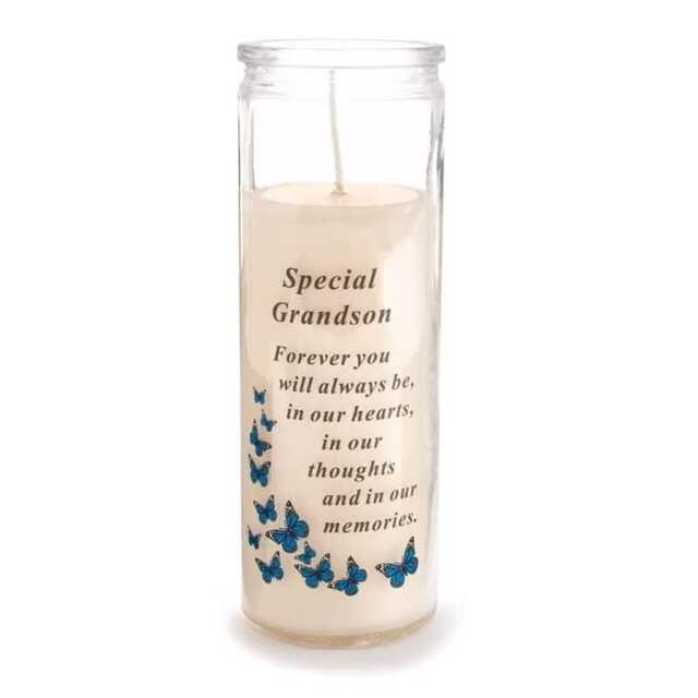 David Fischhoff Memorial Glass Candle - Special Grandson White