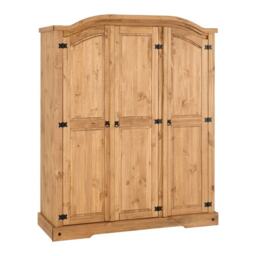 Corona 3 Door Wardrobe - L57 x W151.5 x H187 cm - Distressed Waxed Pine Brown