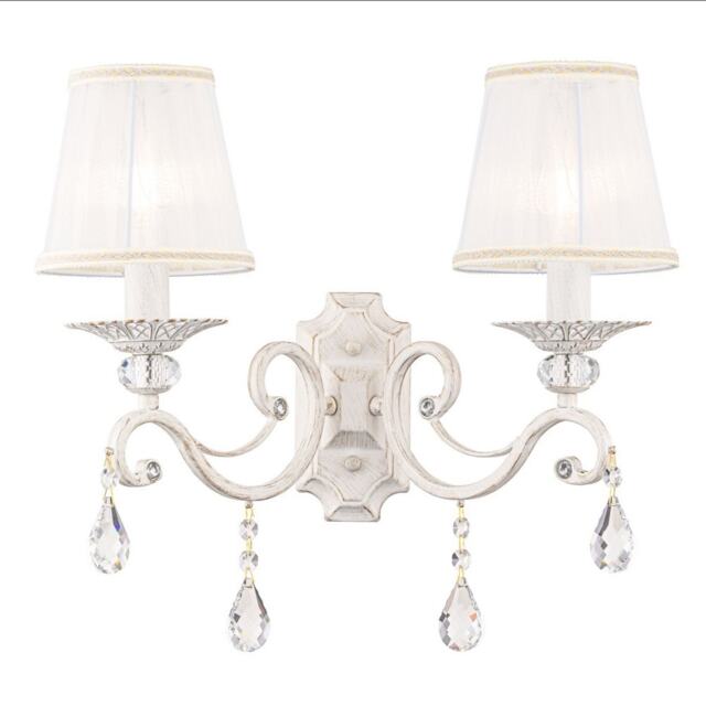 Grace Wall Candle Lamp White with Gold & Crystal, 2 Light, E14