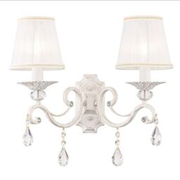 Grace Wall Candle Lamp White with Gold & Crystal, 2 Light, E14