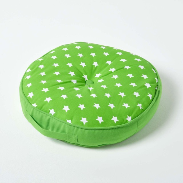 Homescapes Green Stars Round Floor Cushion Green Green & White 43 x 7 cm