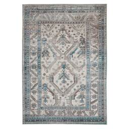 Beige Grey Traditional Bordered Medallion Washable Living Room Area Rug - 80x150cm Cream