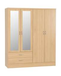 Nevada 4 Door 2 Drawer Mirrored Wardrobe - L52 x W154 x H182.5 cm - Sonoma Oak Effect Brown Sonoma Oak