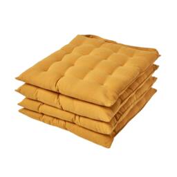 Homescapes 4 x Seat Pads Luxury Cotton Indoor Outdoor Garden Dining Cushion Mustard Yellow 40 x 40 cm 4