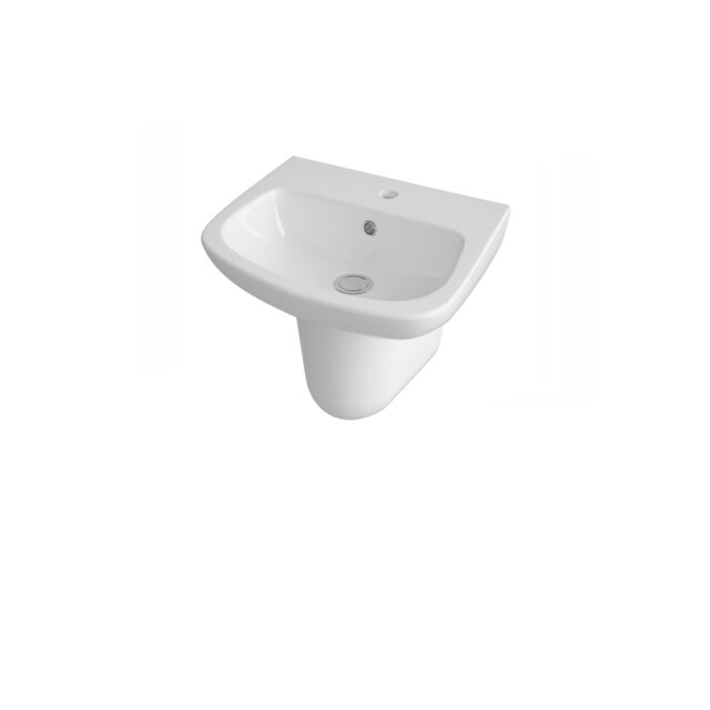 Balterley 1 Tap Hole Ceramic Basin & Semi Pedestal, Soft Square Wall Hung Bathroom Sink White White