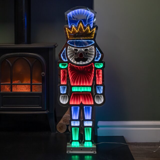 74cm Infinity Light up Christmas Nutcracker Decoration with Multi-Coloured LEDs on Metal Base