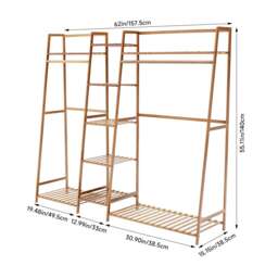 Living and Home Trapezoid Bamboo Garment Rack with Tiered Storage Shelves Brown