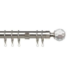 35mm Fixed Length Metal Curtain Pole Set Satin Silver Acrylic Ball Finial 280cm Silver Silver
