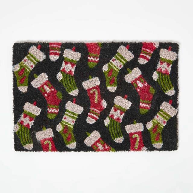 Homescapes Christmas Stockings Non-Slip Coir Doormat, 40 x 60 cm