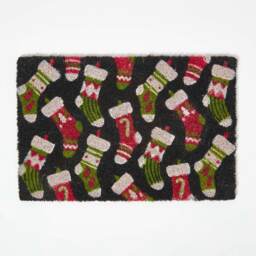 Homescapes Christmas Stockings Non-Slip Coir Doormat, 40 x 60 cm