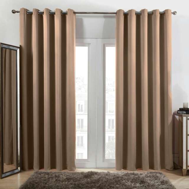 "OHS Soft Thermal Blackout Eyelet Curtains, 66x72"" - Beige"