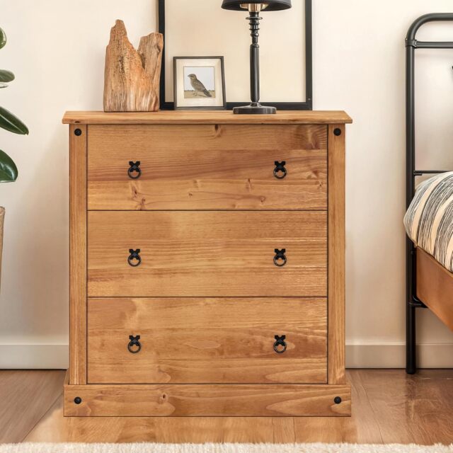 Mercers Furniture Corona 3 Drawer Budget Chest of Drawers Solid Wood Mexican Pine Wooden Bedroom with Mexican Styling
