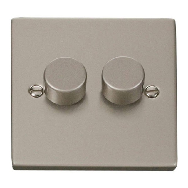 SE HOME Pearl Nickel 2 Gang 2 Way LED 100W Trailing Edge Dimmer Light Switch Silver Pearl Nickel