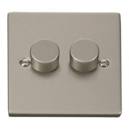 SE HOME Pearl Nickel 2 Gang 2 Way LED 100W Trailing Edge Dimmer Light Switch Silver Pearl Nickel