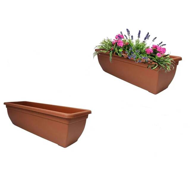 2 x Rectangular 60cm Terracotta Garden Windowsill Bell Pot Trough Planters For Flowers & Plants Brown Terracotta