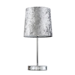 ValueLights Polished Chrome Table Lamp Grey Velvet Shade and Bulb