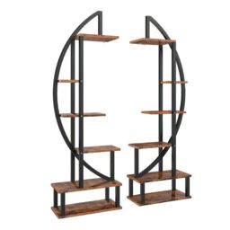 Living and Home 2 Pcs Rustic Crescent Wood Tiered Plant Stand - Brown