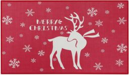 London Boutique Christmas Doormat with Deer Print and Non-Slip Rubber Backing, Red, 40 x 60 cm