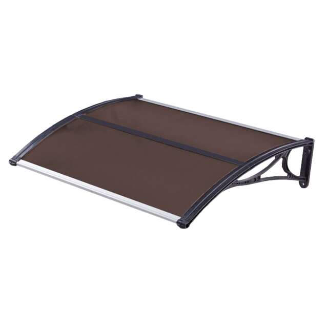 Tinted Outdoor Front Door Canopy Porch Awning Patio Rain Shelter Cover 120x80cm Brown 1