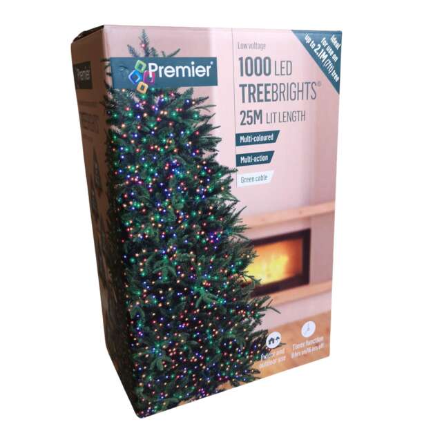 1000 LED 25m Indoor Outdoor Christmas Multi Function Mains Operated String Lights with Timer in Multicoloured