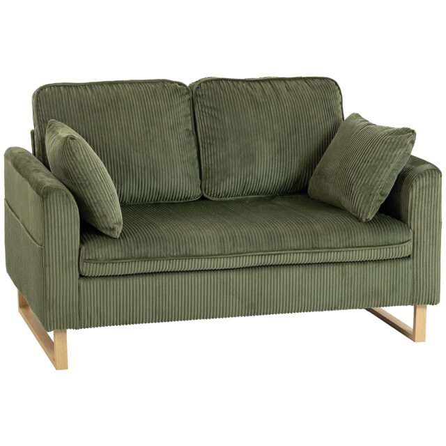 HOMCOM Sofa with Metal Legs and Spring Green Dark Green Two Seater