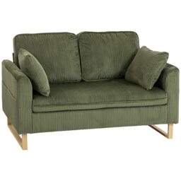 HOMCOM Sofa with Metal Legs and Spring Green Dark Green Two Seater
